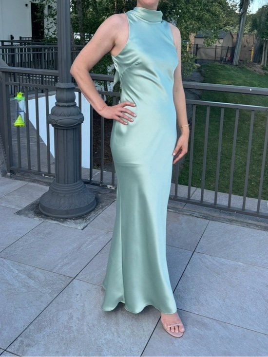Xscape Dresses & Skirts - Xscape Seafoam Green Satin High-Neck Maxi Dress